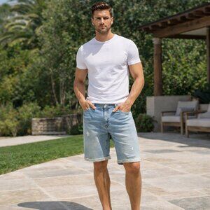 Empyre State Slim Denim Shorts Men’s 34 Medium Blue Distressed NWT